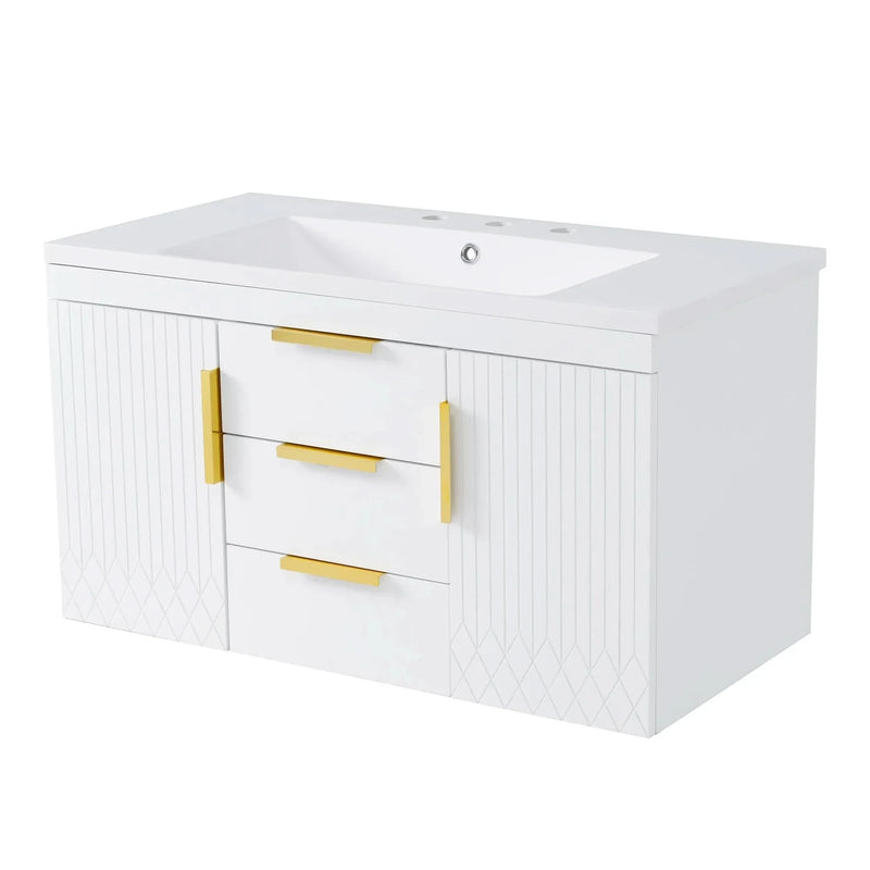 Bathroom Vanity Wall Mount Wood Storage Cabinet 2 Drawers Modern White