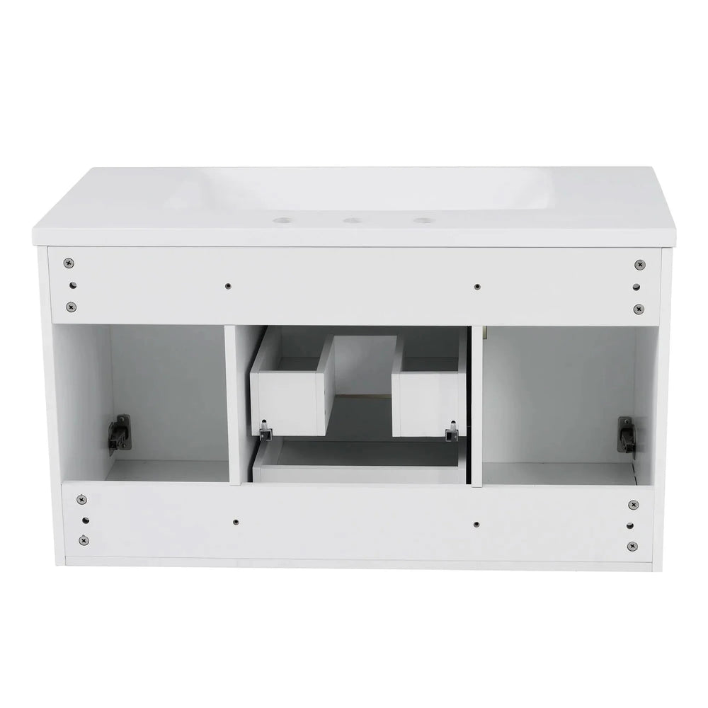 Bathroom Vanity Wall Mount Wood Storage Cabinet 2 Drawers Modern White Media 17