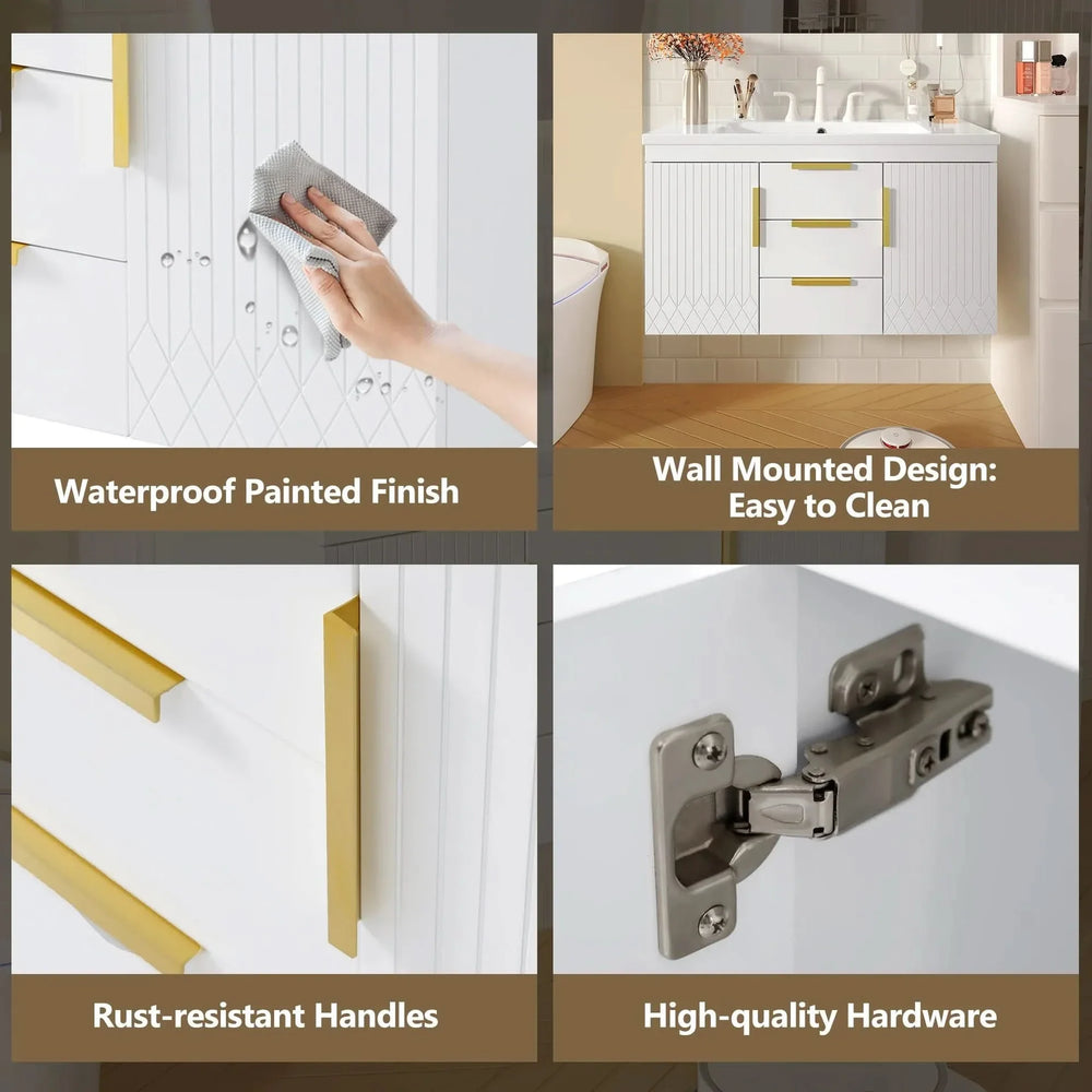 Bathroom Vanity Wall Mount Wood Storage Cabinet 2 Drawers Modern White Media 6