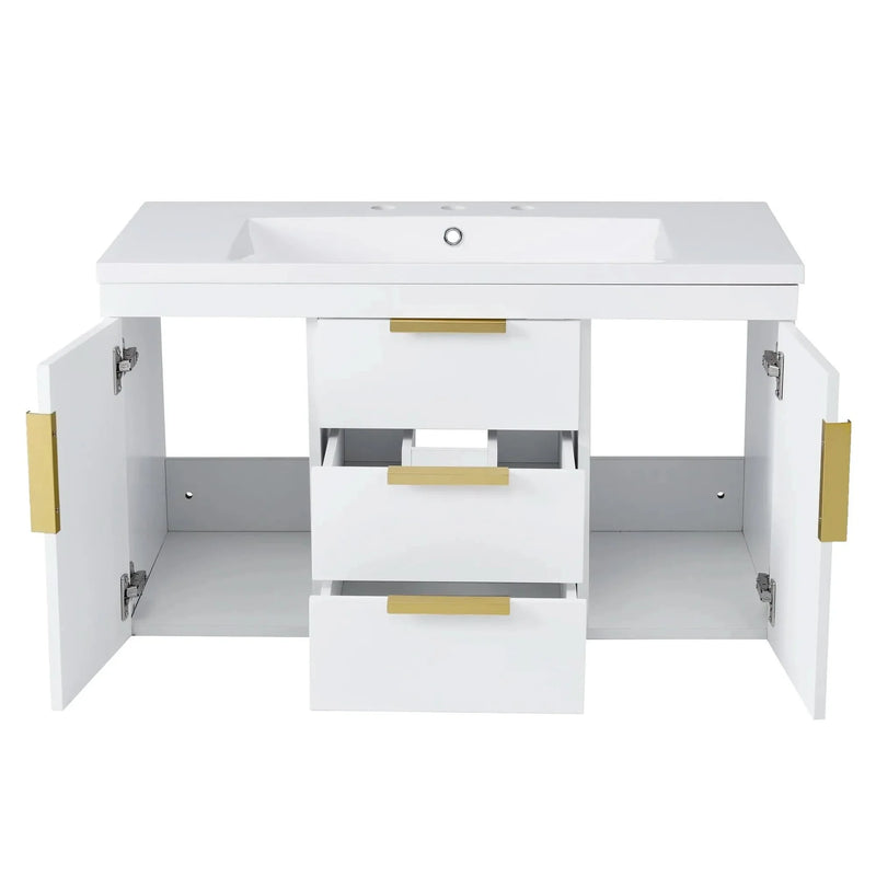 Bathroom Vanity Wall Mount Wood Storage Cabinet 2 Drawers Modern White