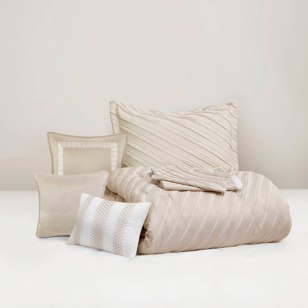 7 PCS Queen Comforter Set Beige Media 3