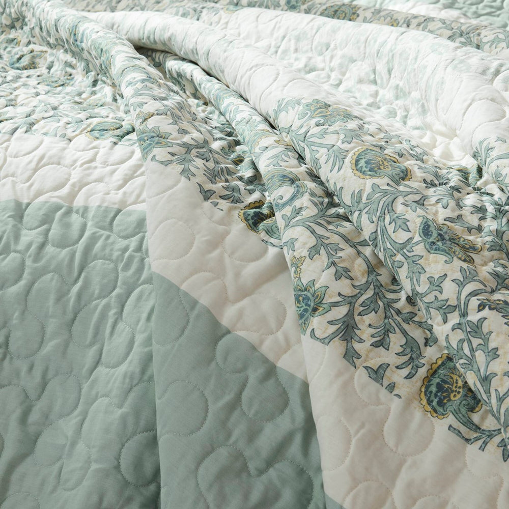 6 Piece Cotton Percale Quilt Set with Throw Pillows Aqua Full/Queen Media 15