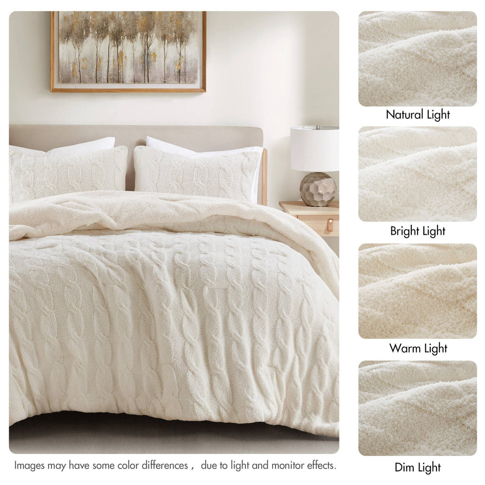 2 Pieces Twin Cable Knit Chenille Comforter Set,Ivory Media 4