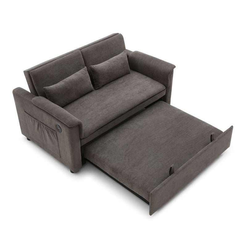 Velvet Sleeper Sofa With USB Ports & Cushioned Back & Two Seater Couch