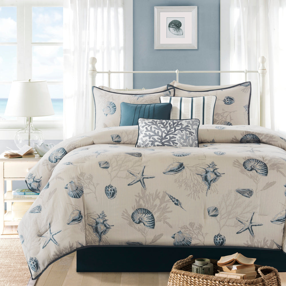 7 Piece Cotton Sateen Comforter Set Blue King Media 3