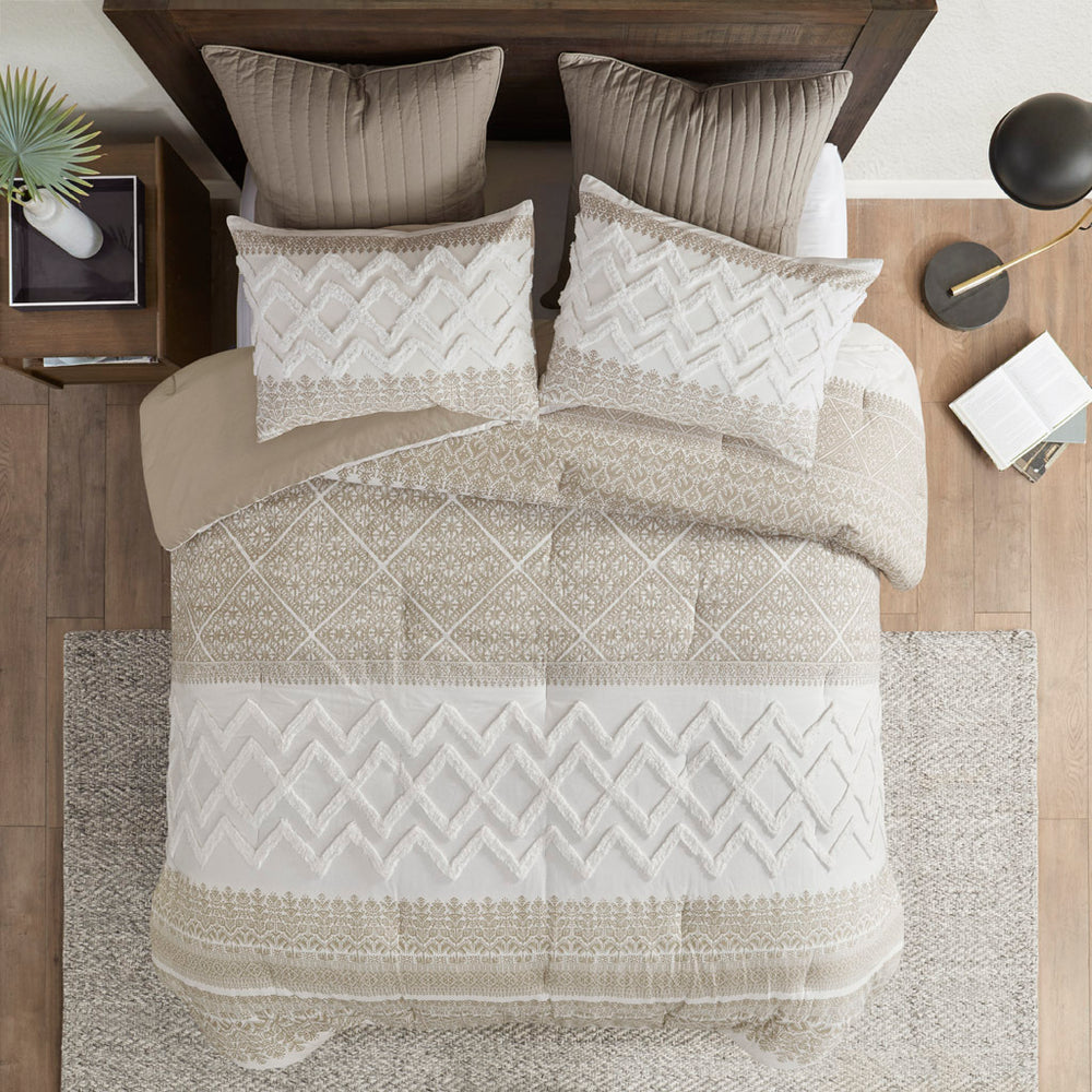 3 Piece Cotton Comforter Set with Chenille Tufting Taupe King/Cal King Media 3
