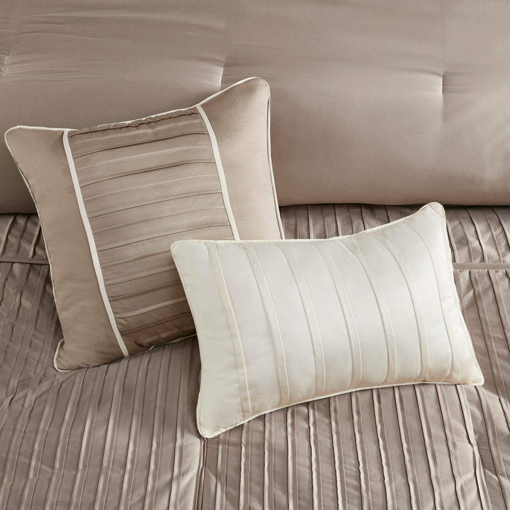 7 Piece Polyester Charmeuse Comforter Set Taupe Cal King Media 4