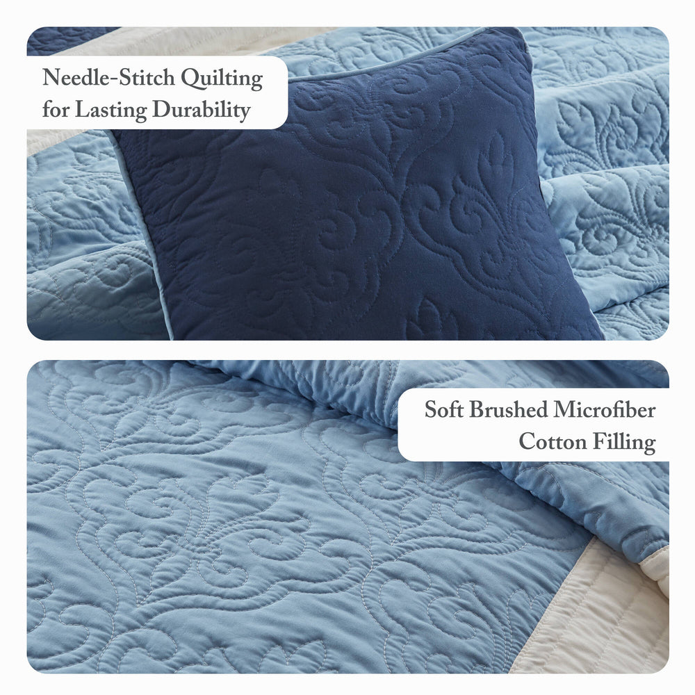 7-Piece King/Cal King 7 Piece Quilt Set with Euro Shams and Throw Pillows,Navy Media 9