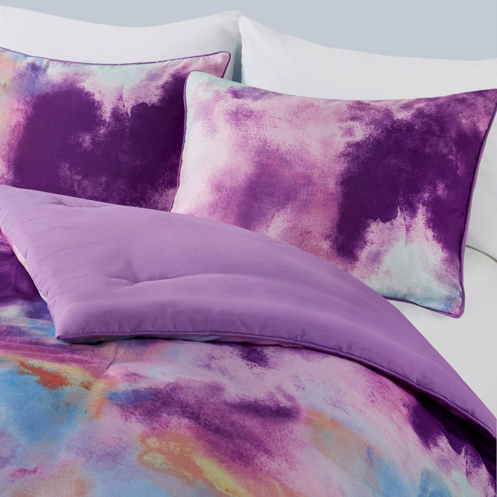 Full/Queen Watercolor Tie Dye Printed Comforter Set with Throw Pillow Media 9
