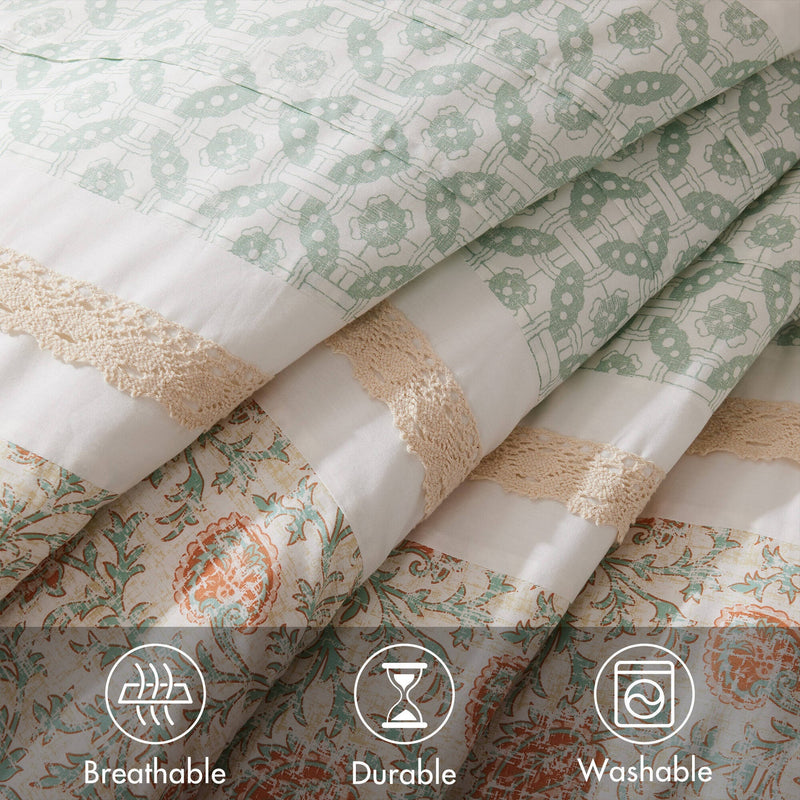 9 Piece Cotton Percale Comforter Set Coral King
