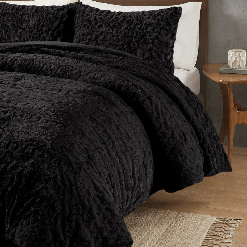 Full/Queen Ruched Fur Down Alternative Comforter Set