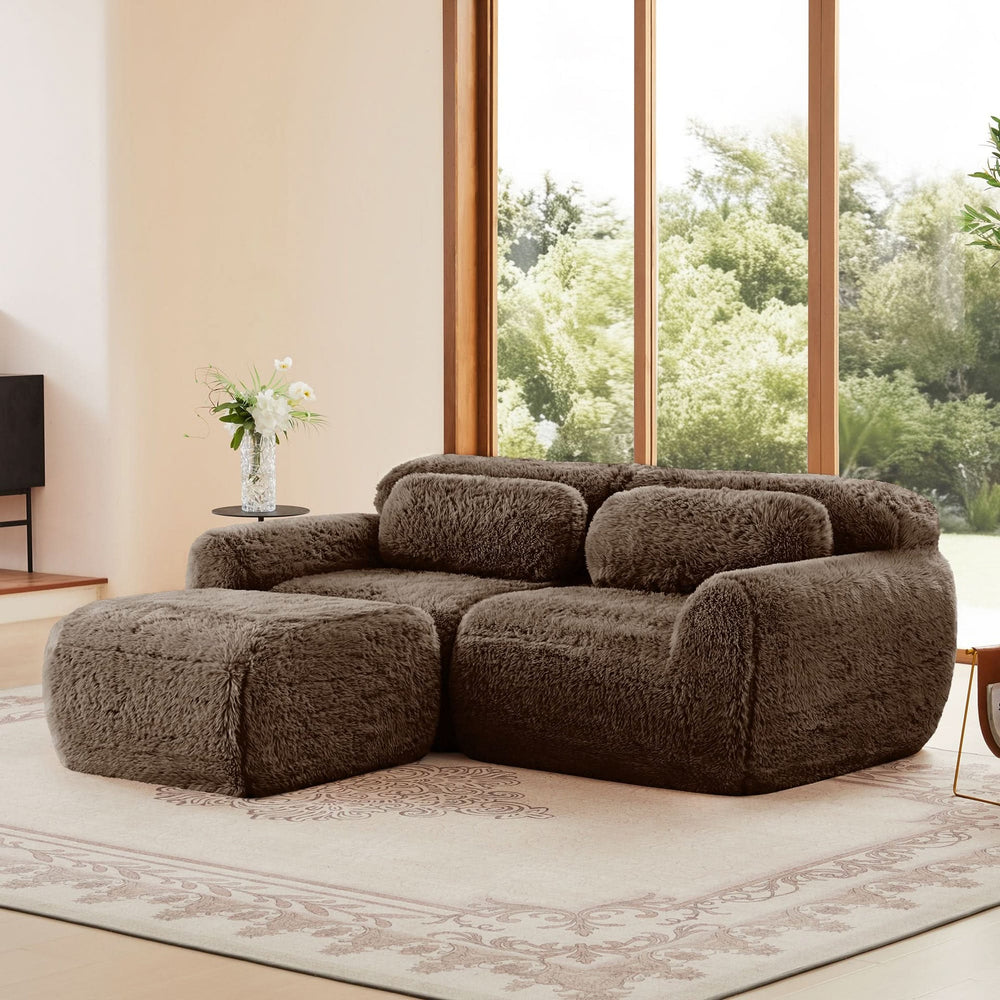 L Shaped Sofa With Chaise Soft Fluffy Plush Fabric For Cozy Living Room And Home Lounge Media 3