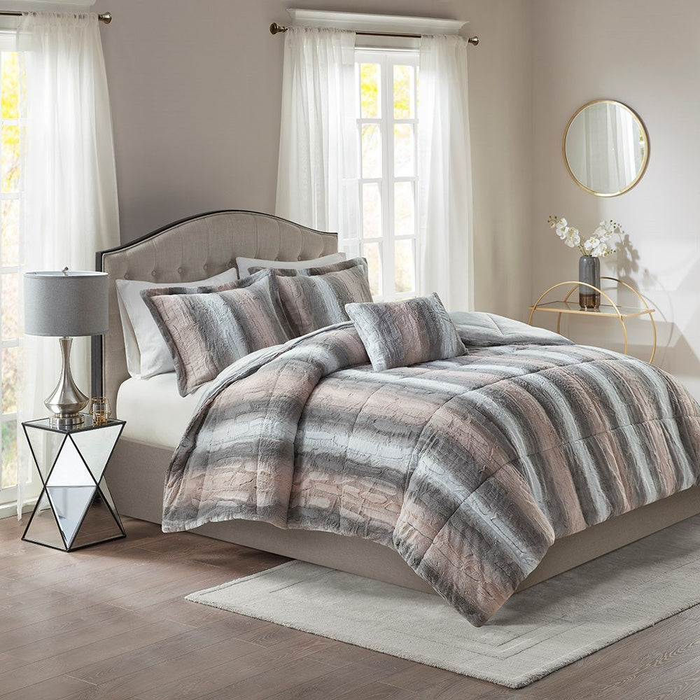 King 4PC Faux Fur Comforter Set Media 1