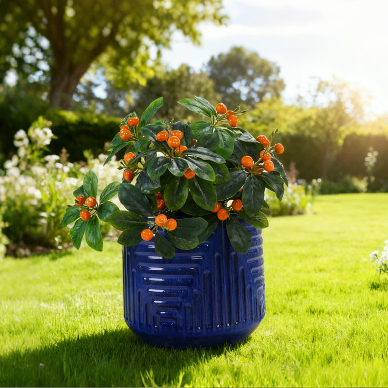 16' Dia Round Planters for Indoor Plants, Large Outdoor Planters with Drainage Holes, Ceramic Plant Pots Indoor & Outdoor for Home Garden Patio - Dark Blue
