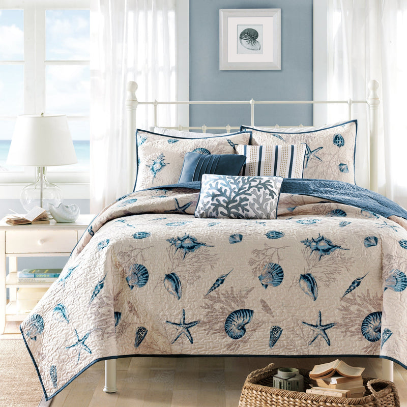 Brushed   Quilt Set with Throw Pillows Blue Twin/Twin XL