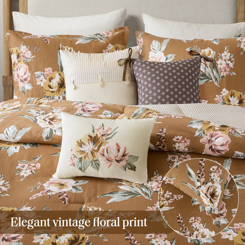 7-Piece Cal King Vin  Floral Comforter Set, Terracotta Media 8