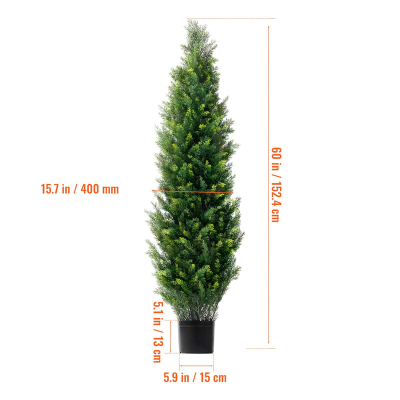 2 Pack 5' Artificial Cedar Topiary Tree Faux Plant UV Decor In/Outdoor
