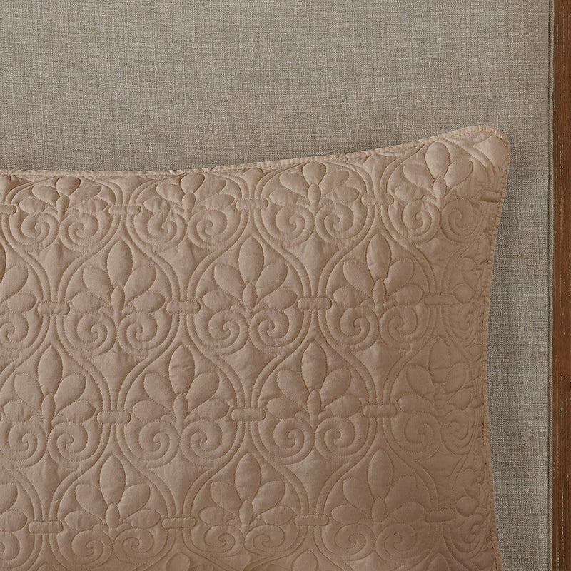 3 Piece Split Corner Pleated Quilted Bedspread Khaki Queen