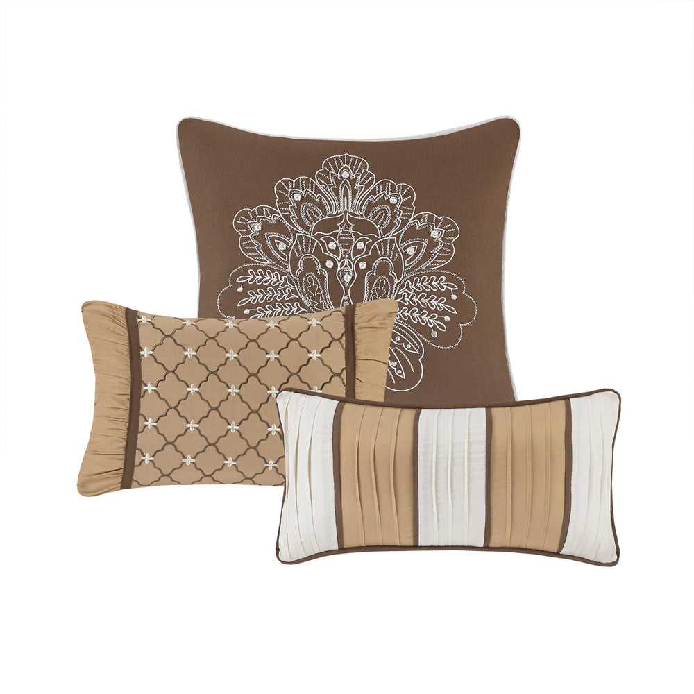 6 Piece Jacquard Quilt Set with Throw Pillows Brown/Gold King/Cal King Media 6