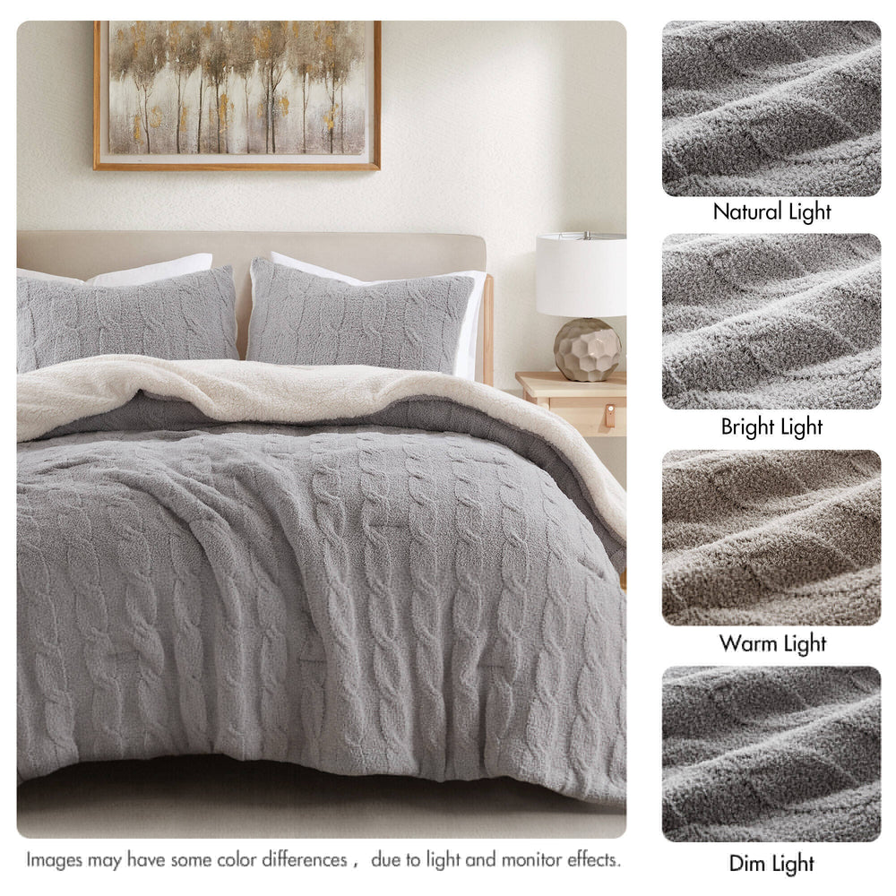 3 Pieces King/Cal King Cable Knit Chenille Comforter Set,Gray Media 3