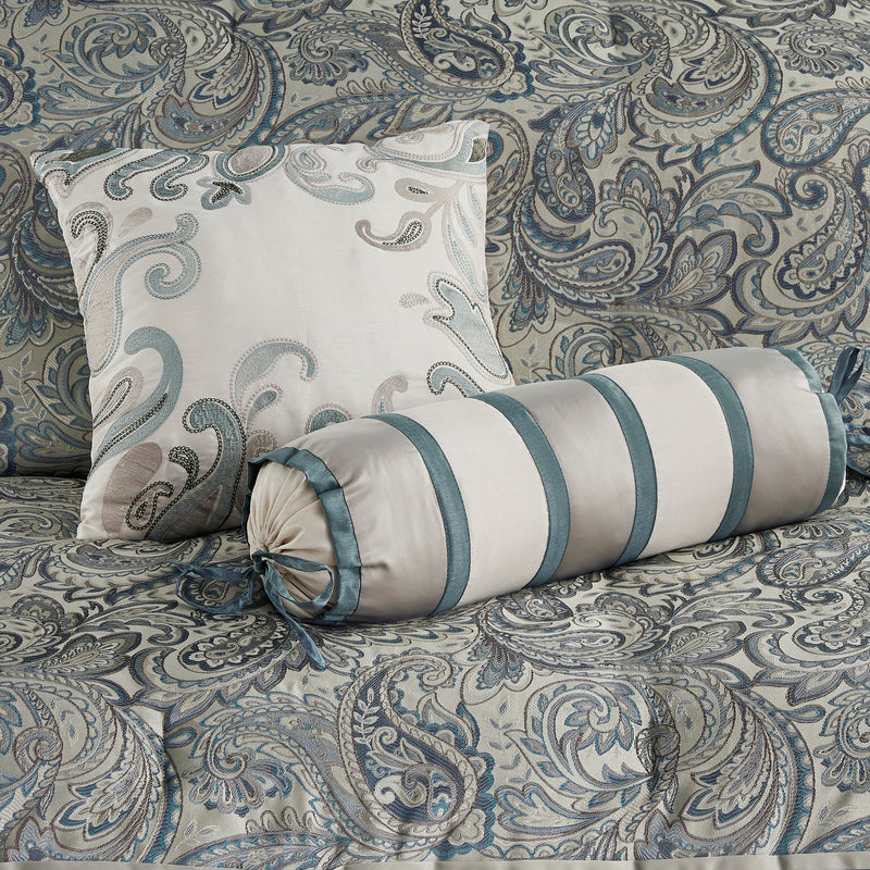 12 Piece Comforter Set with Cotton Bed Sheets Teal Cal King
