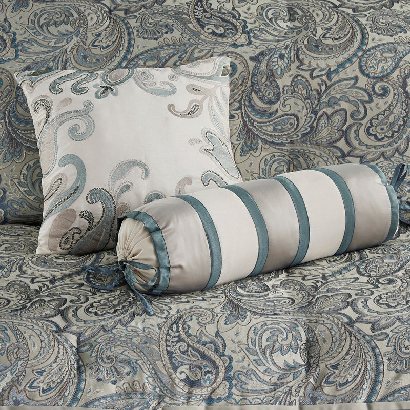 12 Piece Comforter Set with Cotton Bed Sheets Teal Cal King