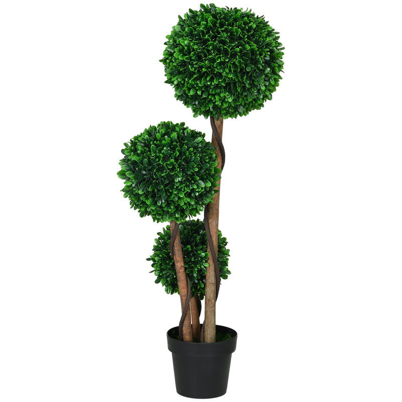 HOMCOM 3.5ft/43.25' Artificial 3 Ball Boxwood Topiary Tree with Pot, Indoor Outdoor Fake Plant for Home Office, Living Room Decor