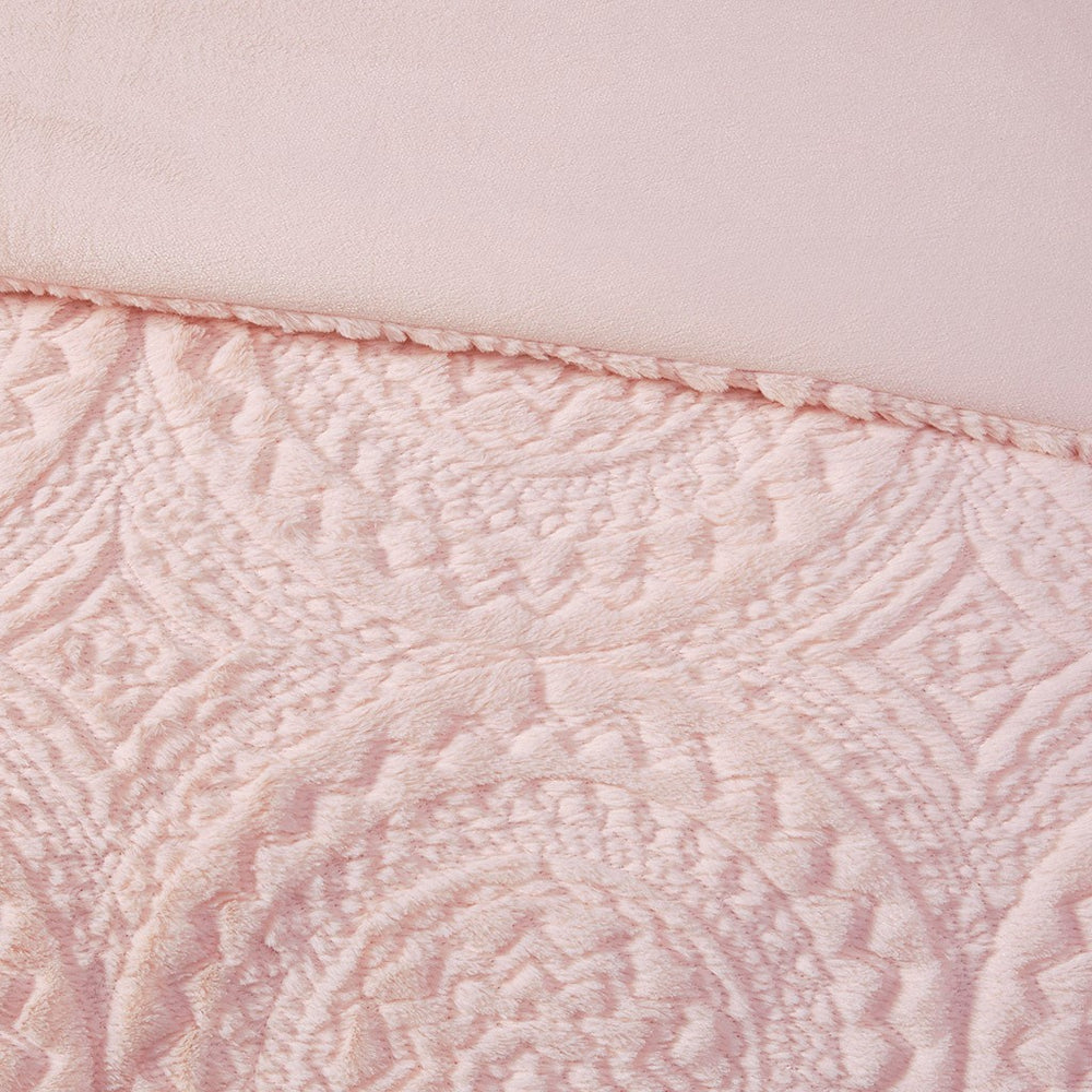 Twin Embroidered Medallion Faux Fur Ultra Plush Comforter Mini Set Media 3