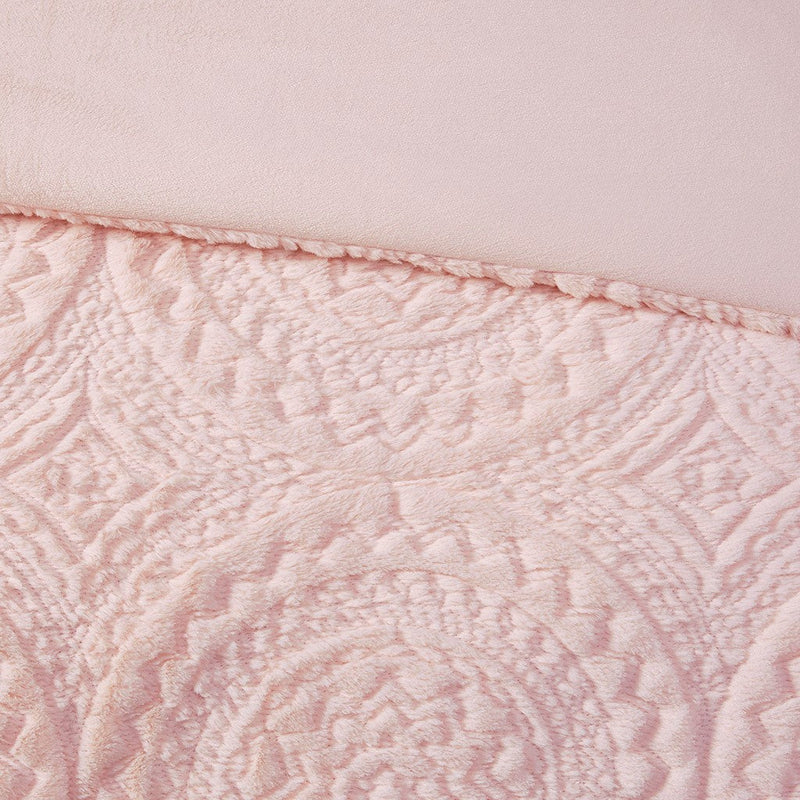 Full/Queen Embroidered Medallion Faux Fur Ultra Plush Comforter Mini Set