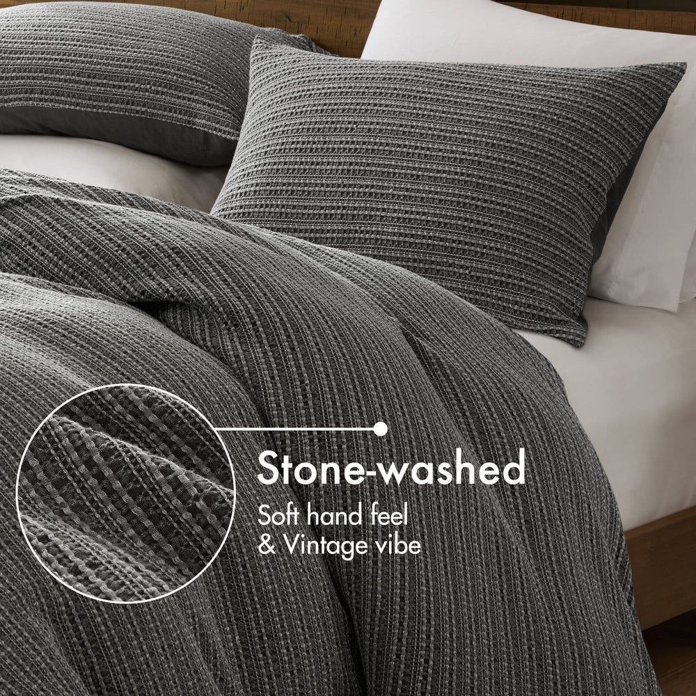 3PCS King/Cal King Waffle Washed Duvet Set Media 2