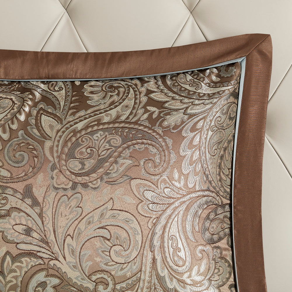 12 Piece Comforter Set with Cotton Bed Sheets Blue/Brown Cal King Media 16