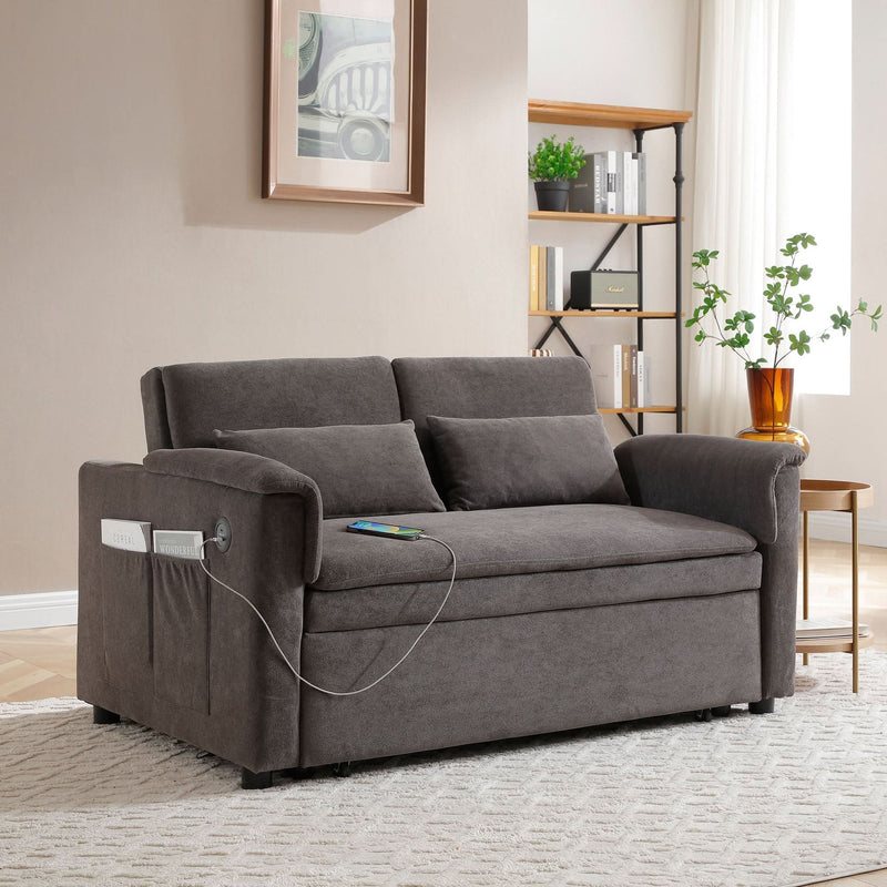 Velvet Sleeper Sofa With USB Ports & Cushioned Back & Two Seater Couch