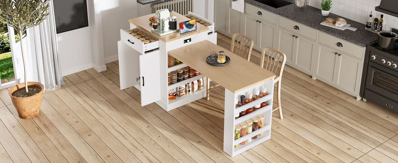 Extendable Island Console & Particle Board White Finish & Multi-Functional Storage