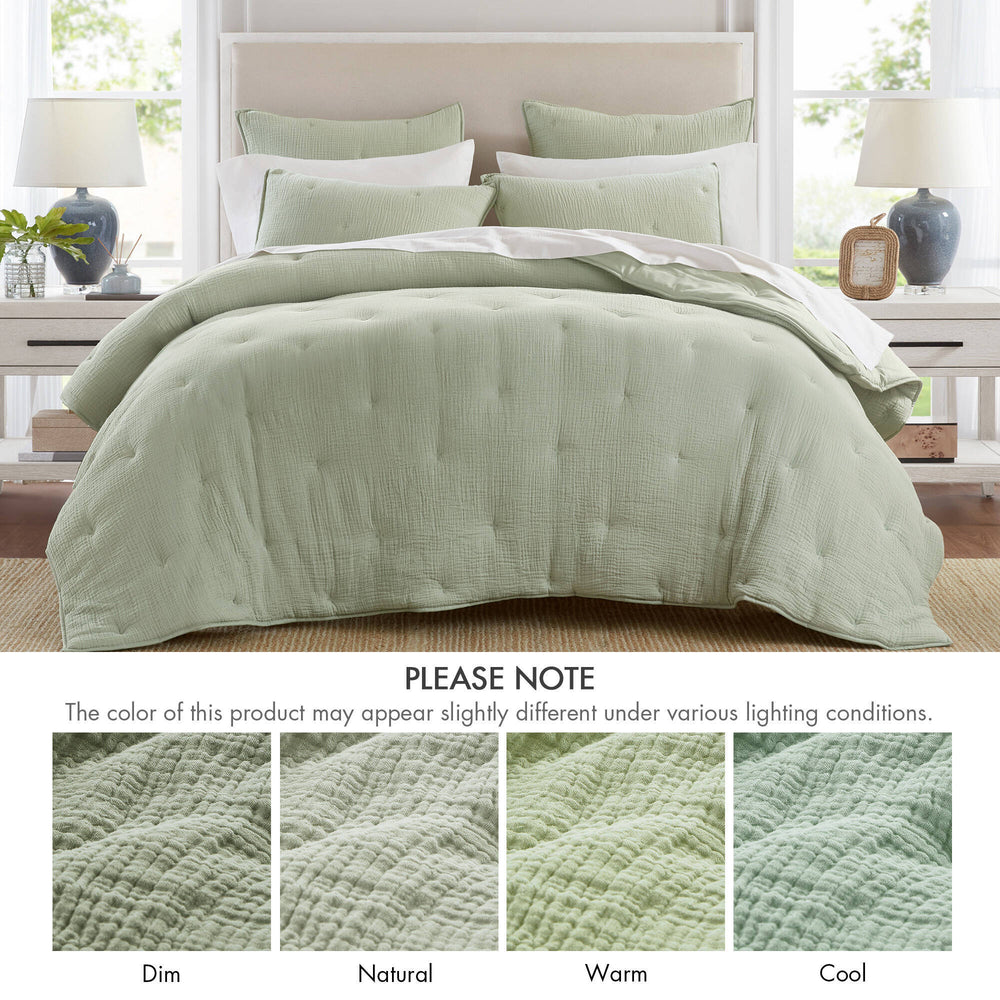 3-Piece King Cotton  Embroidered Quilt Set,Sage Media 7