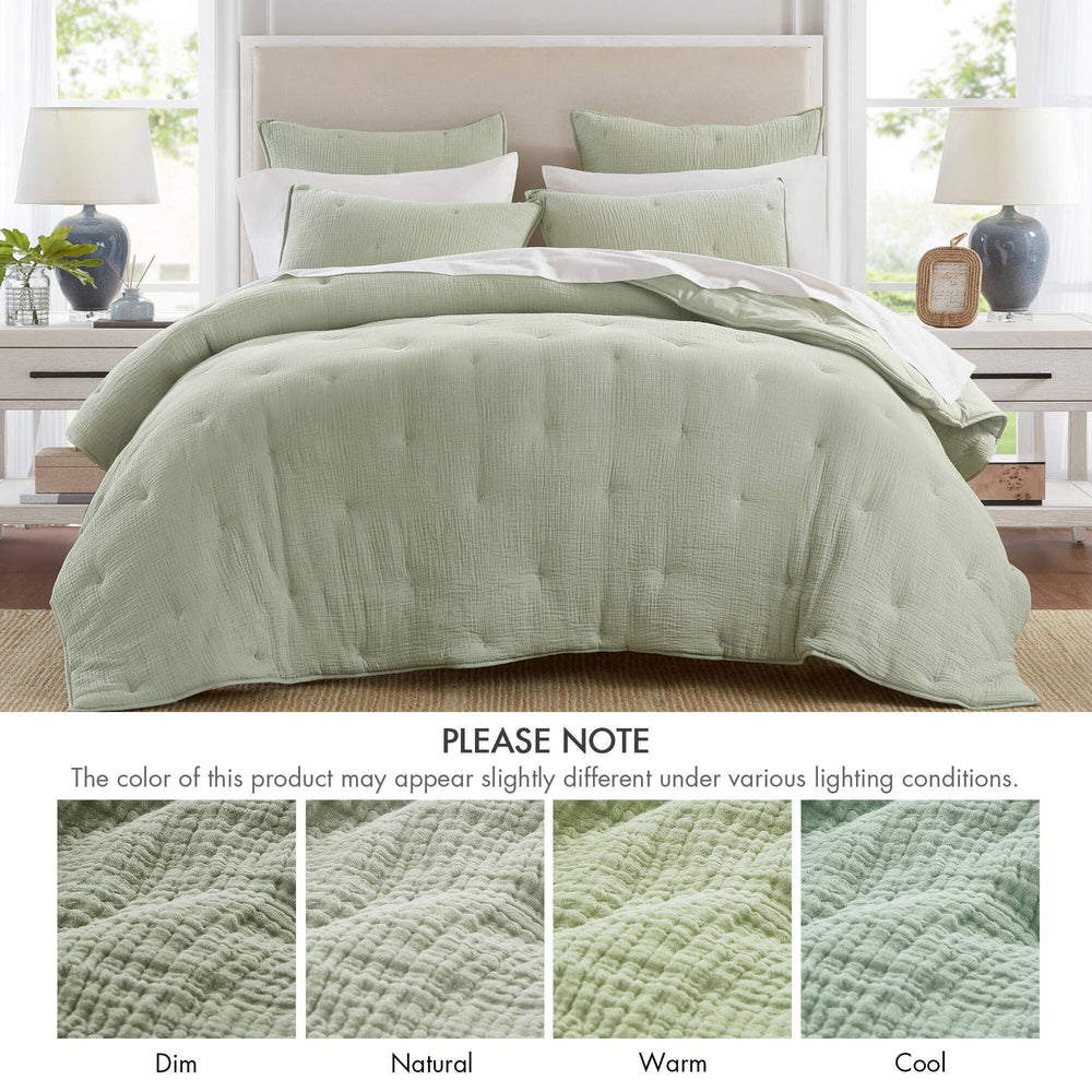 3-Piece King Cotton  Embroidered Quilt Set,Sage Media 7