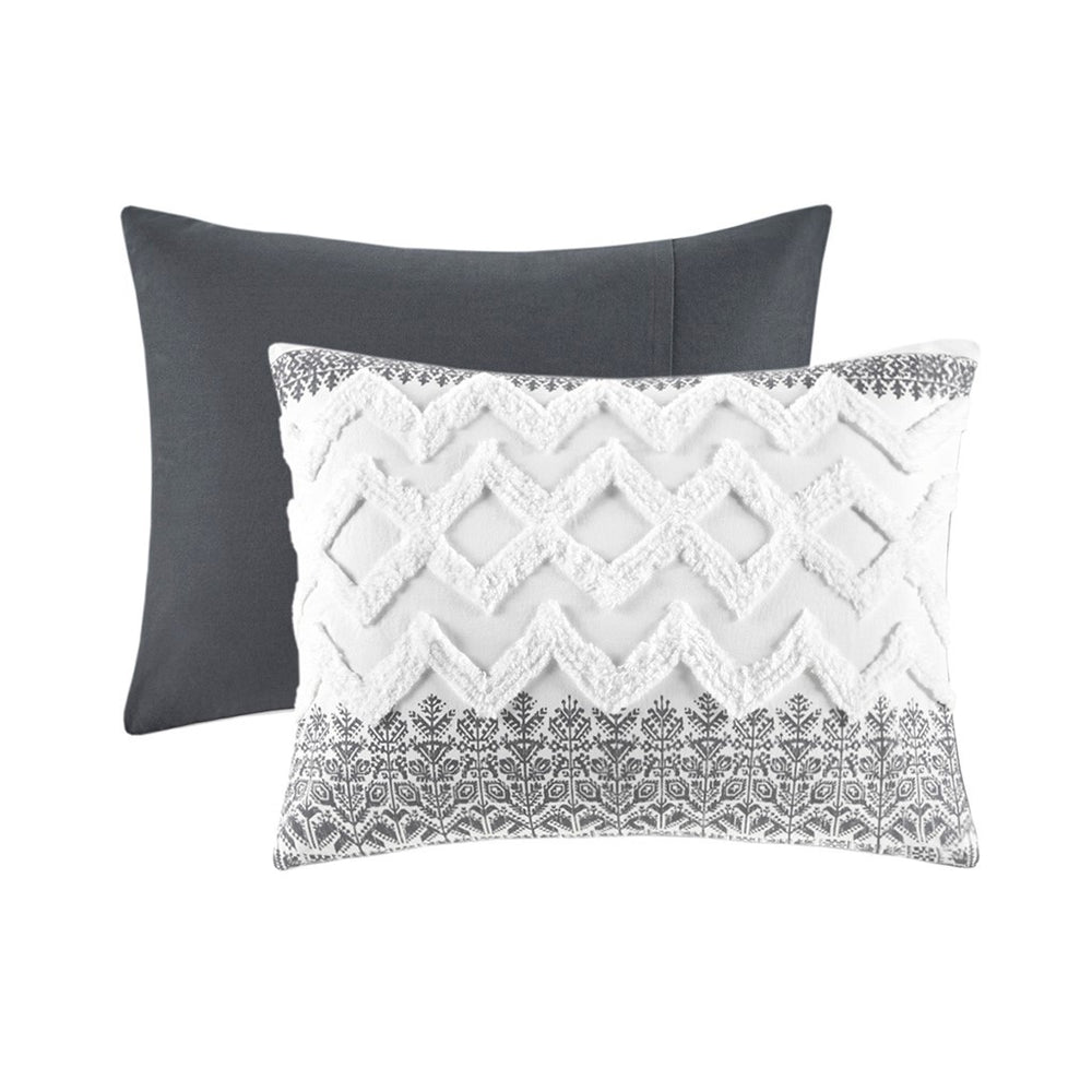3 Piece Cotton Comforter Set with Chenille Tufting Gray Full/Queen Media 5
