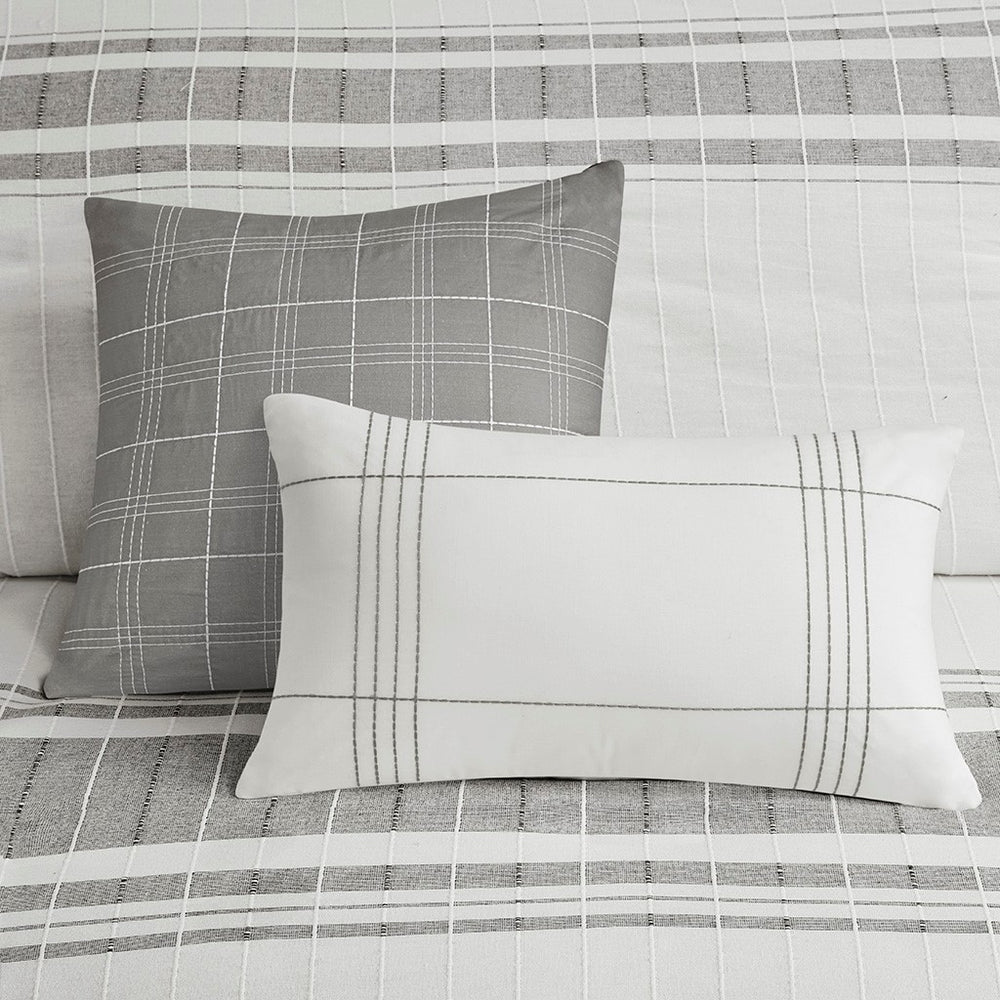 5 Piece Cotton Jaquard Duvet Set White/Grey Full/Queen Media 6
