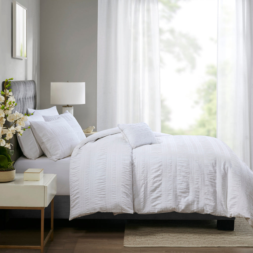 King/Cal King 4 Piece Cotton Seersucker Duvet Cover Set Media 4