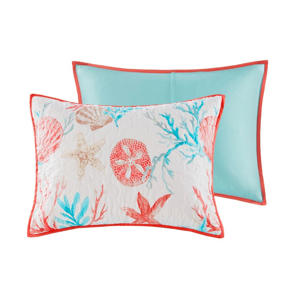 6 Piece Cotton Sateen Quilt Set with Throw Pillows Coral King/Cal King Media 7