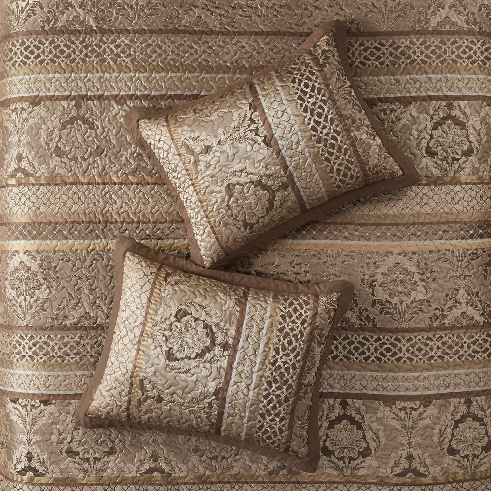 5 Piece Reversible Jacquard Bedspread Set Brown/Gold King Media 10