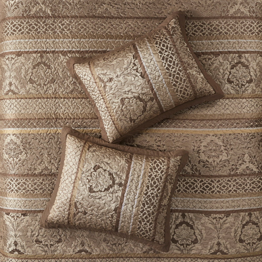 5 Piece Reversible Jacquard Bedspread Set Brown/Gold King Media 10