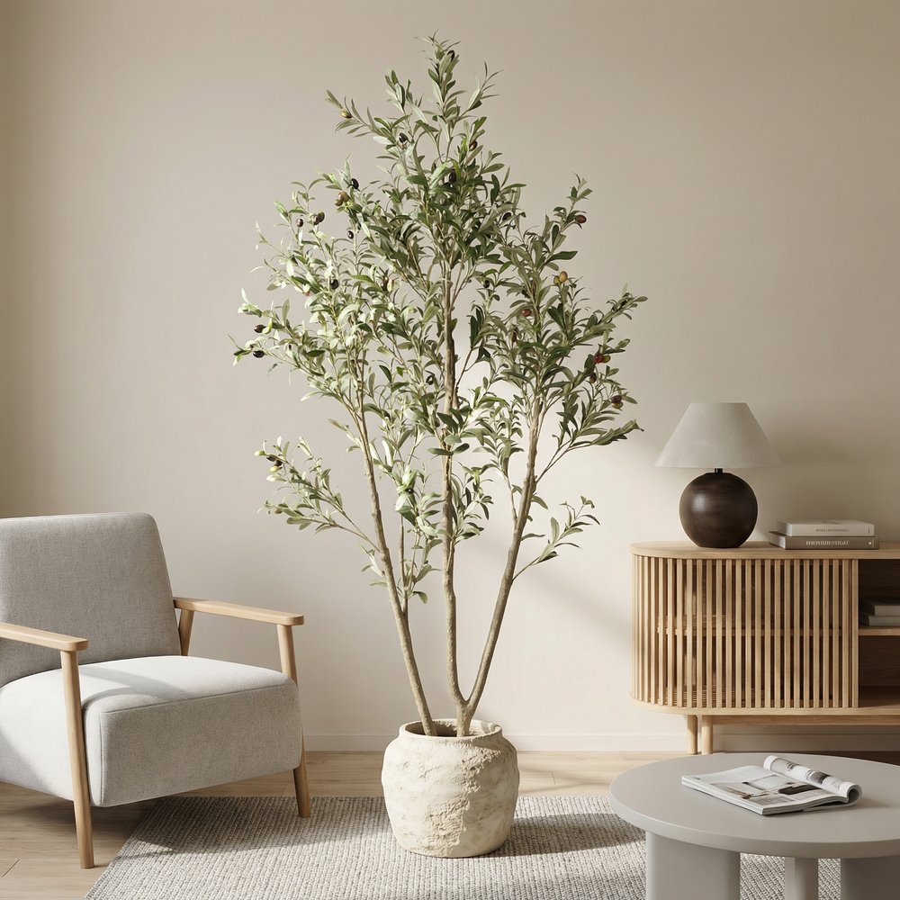 6' Artificial  Olive Tree in Plastic Black Pot, 1pc/set Media 1