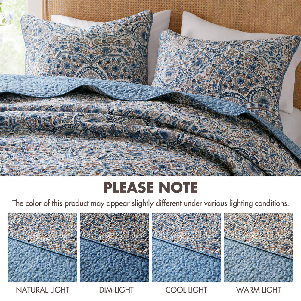 3-Piece Full/Queen Boho Floral Reversible Quilt Media 9
