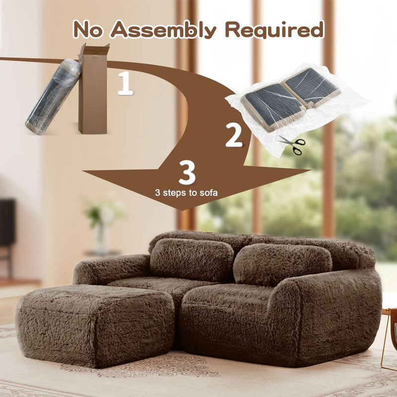 L Shaped Sofa With Chaise Soft Fluffy Plush Fabric For Cozy Living Room And Home Lounge