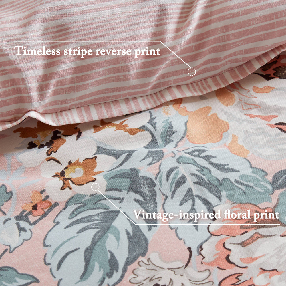 5-Piece Twin 5 Piece Vin -inspired Collection floral print,Pink Media 2