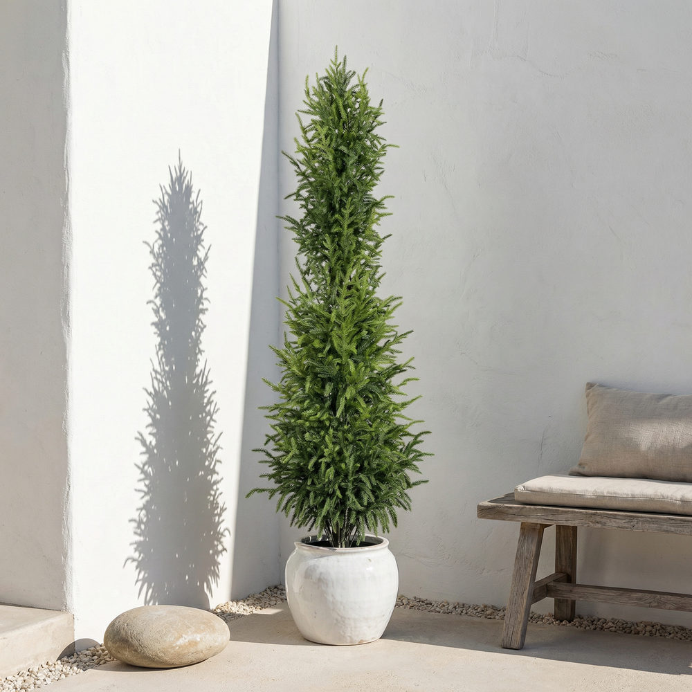 5' Artificial Real Touch Pine Tree with Black Plastic Pot, 1pc/set Media 1