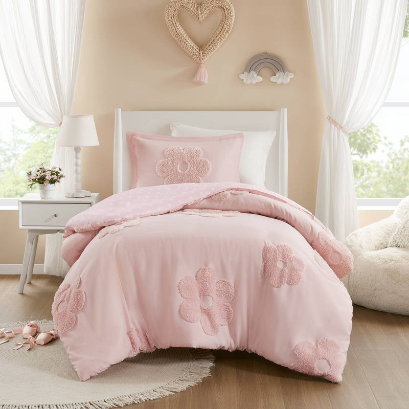 Floral Reversible Tufted Chenille Duvet Cover Set