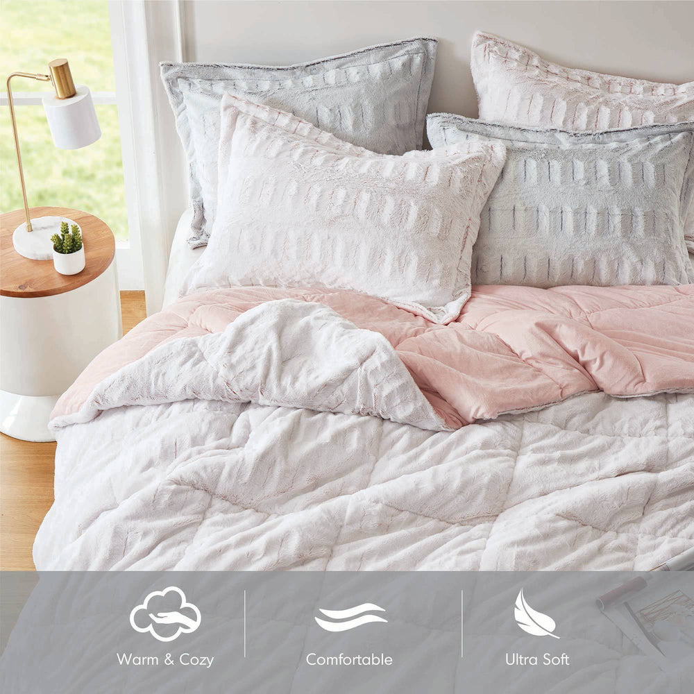 3 PCS King/Cal King Solid Faux Fur Comforter Mini Set Gray Media 6