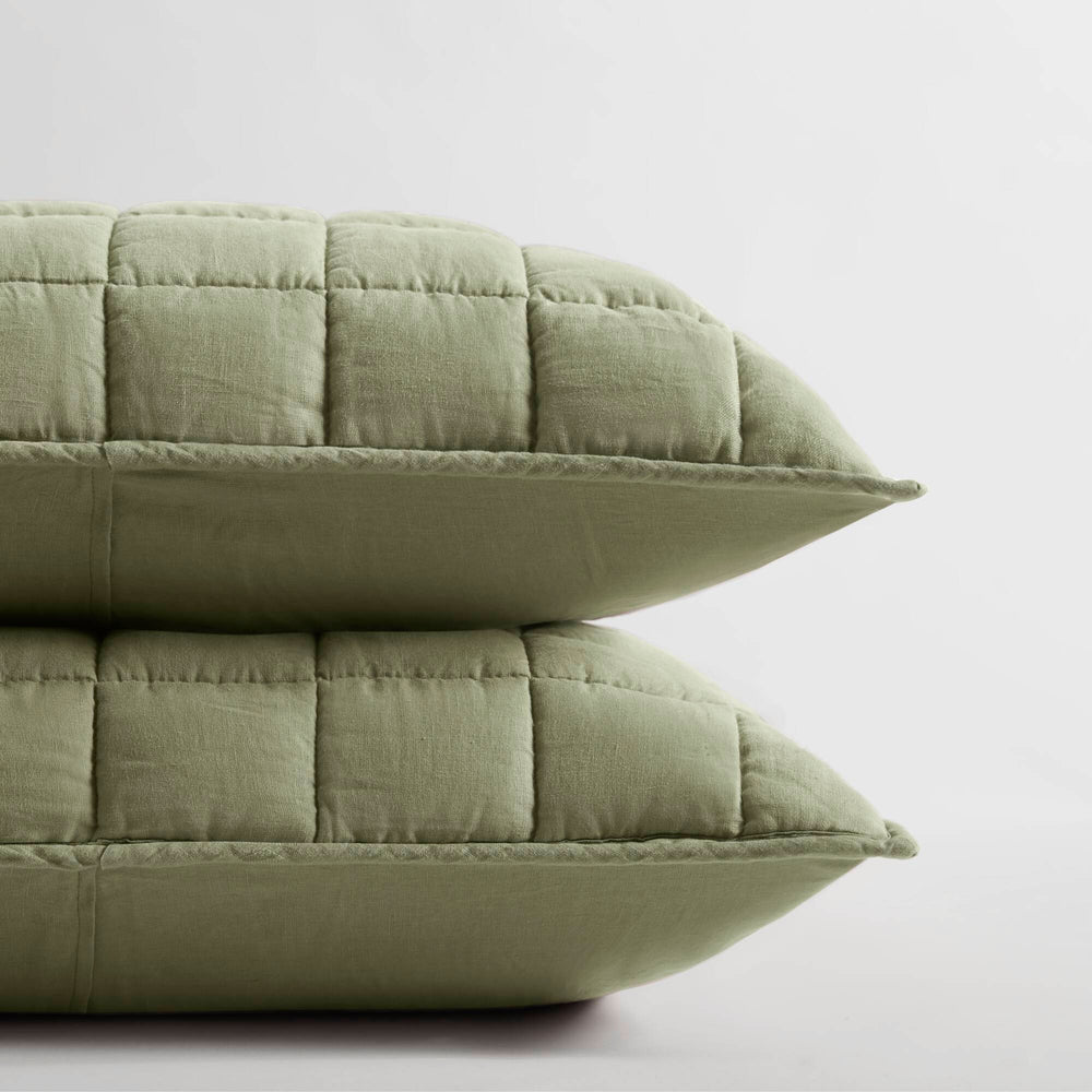 3-Piece Full/Queen Linen Garment Washed Quilt Set,Olive Green Media 4