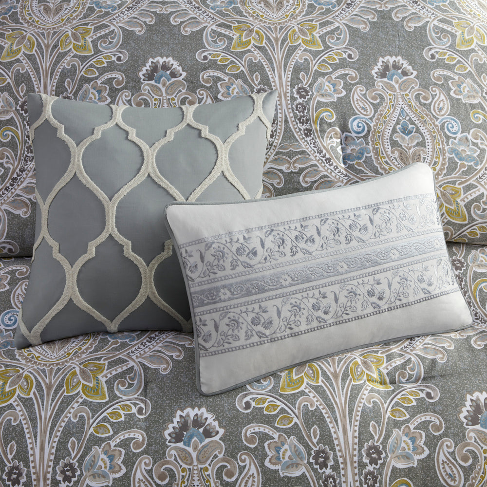 6 Piece Cotton Comforter Set Grey Full Media 10